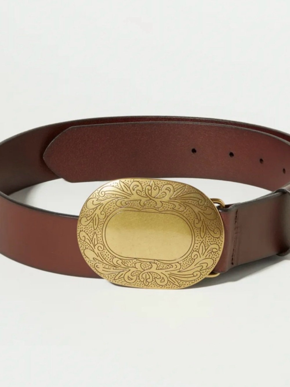 Lucky Brand Western Concho Belt Brown Leather Brass Engraved Buckle Large